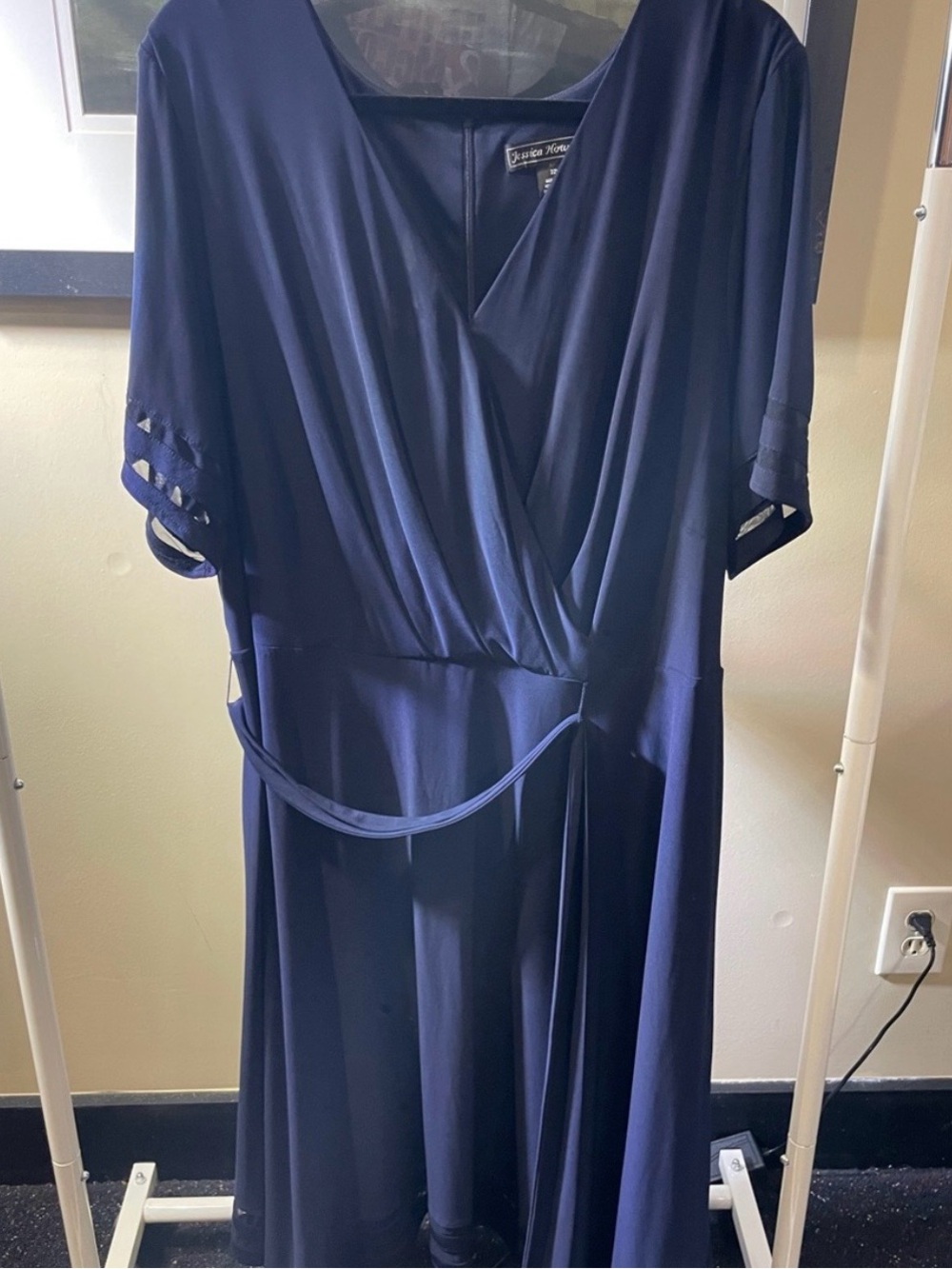 Jessica Howard 22W. Navy Blue Wrap-Style Maxi Dress